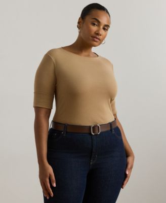 Lauren Ralph Lauren - Plus Size Stretch Cotton Boatneck Tee