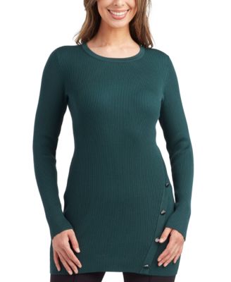 BCX - Juniors' Ribbed Button-Front Crewneck Tunic Sweater
