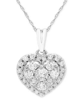 Macy's - Diamond Heart Cluster 18" Pendant Necklace (1/2 ct. t.w.) in 10k White Gold