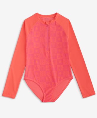 Epic Threads - Big Girls Beachy Check Zip-Up, Long-Sleeve Rash Guard