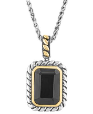 EFFY Collection - Onyx Rope-Framed 18" Pendant Necklace in Sterling Silver & 14k Gold-Plate