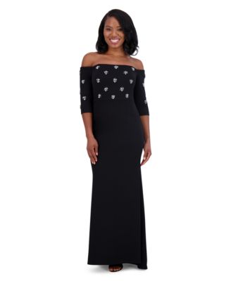 Eliza J - Petite Embellished Off-the-Shoulder Gown