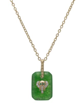 Macy's - Lab-Grown Aventurine (1-1/5 ct. t.w.), White Sapphire (1/10 ct. t.w.) & Green Spinel Elephant Pendant Necklace in 14K Gold Over Sterling Silver, 18"