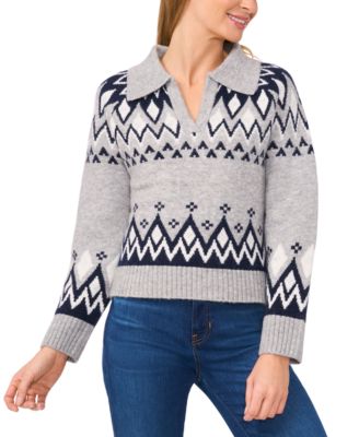 CeCe - Women's Collared Fair Isle Sweater