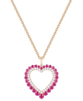 Macy's - Ruby (1-1/4 ct. t.w.) & Diamond (1/4 ct. t.w.) Heart 18" Pendant Necklace in 14k Gold