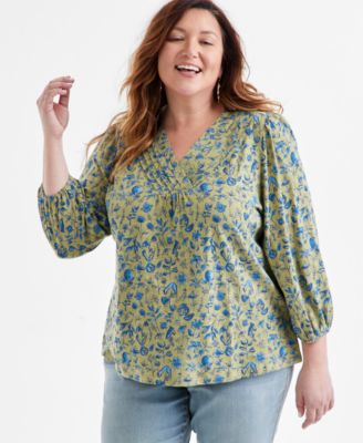 Style & Co - Plus Size Printed Pintuck V-Neck Blouse