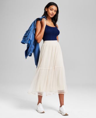 And Now This - Women's Pull-On Tiered Tulle Midi Skirt
