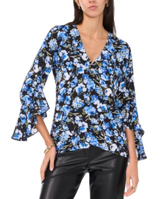 Vince Camuto - Women's Floral-Print Tulip-Hem Ruffled-Cuff Top