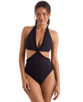 Mimi Flamingo - Women's Ruffled Cutout One-Piece Swimsuit