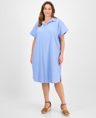 Style & Co - Plus Size Patricia Strpe Popover Shirtdress