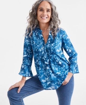 Style & Co - Petite Sunbelach Pintuck Long-Sleeve Top