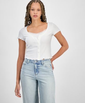 Hippie Rose - Juniors' Scoop-Neck Lace Layered Tee