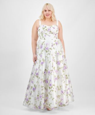 Say Yes - Trendy Plus Size Floral Print Applique Gown
