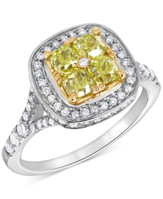 Macy's - Yellow Diamond & White Diamond Halo Cluster Ring (1-5/8 ct. t.w.) in 14k White & Yellow Gold