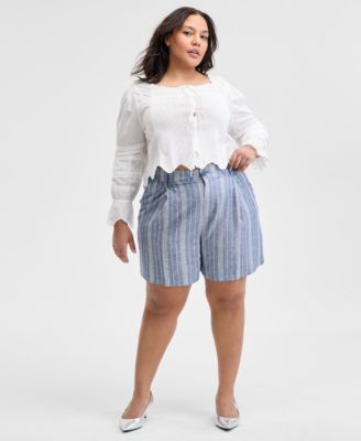 And Now This - Plus Size Cotton Pleated Scallop-Hem Blouse