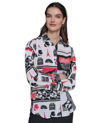 KARL LAGERFELD PARIS - Petite Printed Long-Sleeve Shirt