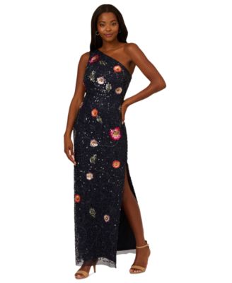 Adrianna Papell - Women's Asymmetric-Neck Beaded Gown