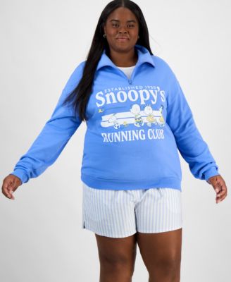 Love Tribe - Trendy Plus Size Snoopy Running Club Half-Zip Sweatshirt