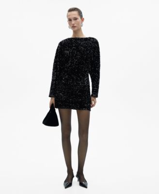 MANGO - Mango Women's Puffed Sleeves Sequined Dress