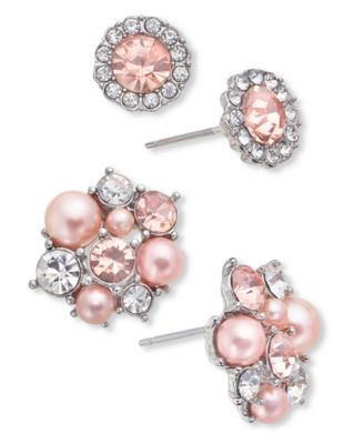 Charter Club - Silver-Tone 2-Pc. Set Pink Imitation Pearl Stud Earrings
