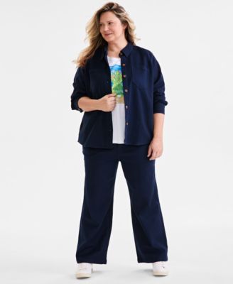 Style & Co - Plus Size Dobby Twill Shacket, Graphic-Print Tee & Wide-Leg Pants