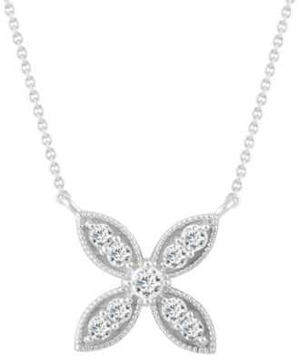 Macy's - Diamond Flower Pendant Necklace (1/4 ct. t.w.) in 10k White Gold