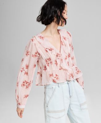 And Now This - Women's Floral-Print Ruffled Crinkle Top, Exclusively at Macy's