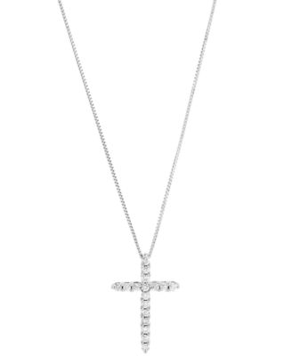 Macy's - Diamond Cross Pendant 18" Necklace (1/4 ct. t.w.) in 10k White Gold