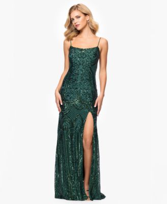 Blondie Nites - Juniors' Sequined Cutout Lace-Up-Back Gown