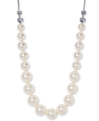 Eliot Danori - Silver-Tone Cubic Zirconia & Imitation Pearl Frontal Necklace, 15" + 3" extender