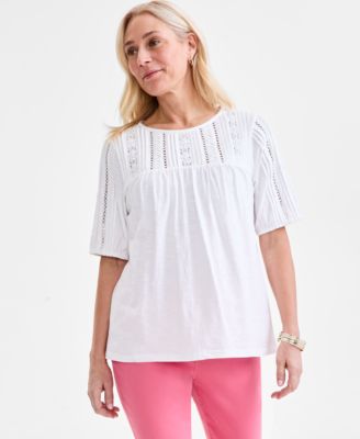 Style & Co - Women's Cotton Appliqu&eacute; Round-Neck Top