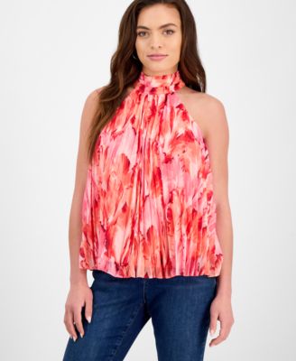 I.N.C. International Concepts - Petite Printed Pleated Halterneck Top