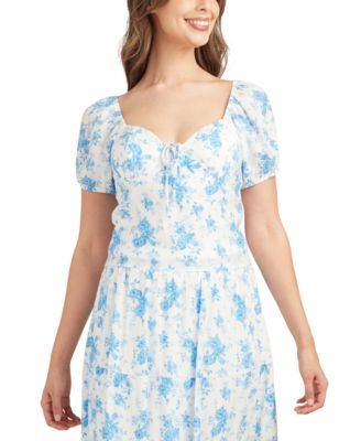 BCX - Juniors' Floral-Print Sweetheart-Neck Short-Sleeve Top