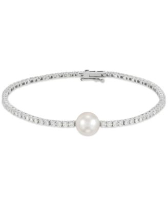 Grown With Love - Cultured Freshwater Pearl (8mm)& Lab Grown Diamond (2 ct. t.w.) Tennis Bracelet in 14k White Gold