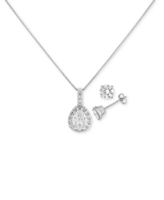 Giani Bernini - Cubic Zirconia Teardrop Pav&eacute; Pendant Necklace & Stud Earrings in Sterling Silver, 16" + 2" extender