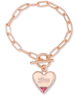 GUESS - Rose Gold-Tone Heart Charm Toggle Bracelet