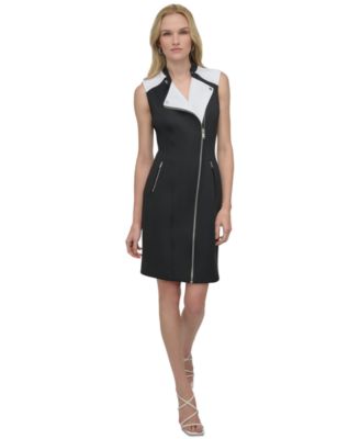 DKNY - Women's Colorblocked Sleeveless Moto Dress