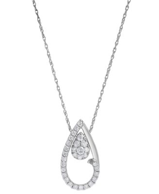 Macy's - Diamond Halo Teardrop 18" Pendant Necklace (1/4 ct. t.w.) in 10k White Gold