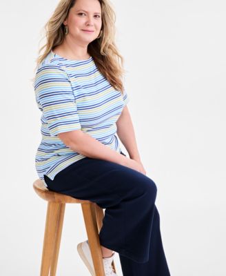 Style & Co - Plus Size Striped Elbow-Sleeve Knit Top