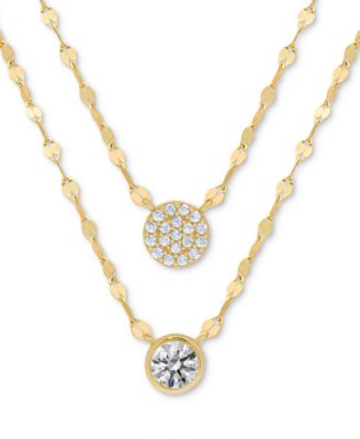 Macy's - Lab Grown White Sapphire Cluster & Solitaire Circle 16" Layered Pendant Necklace (7/8 ct. t.w.) in 14k Gold-Plated Sterling Silver