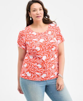 Style & Co - Plus Size Floral-Print Scoop-Neck Short-Sleeve Top