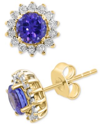 EFFY Collection - Sapphire (1-1/6 ct. t.w.) & Diamond (1/6 ct. t.w.) Halo Stud Earrings in 14k White Gold or two tone Gold (Available in Tanzanite, Ruby, & Emerald)