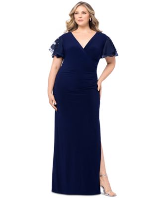 Betsy & Adam - Plus Size Flutter-Sleeve Surplice-Neck Gown
