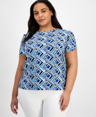 AK Anne Klein - Plus Size Printed Tulip-Sleeve Blouse
