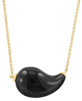 EFFY Collection - Onyx Fancy Shape Swoop Choker Pendant Necklace in 14k Gold, 14" + 2" extender