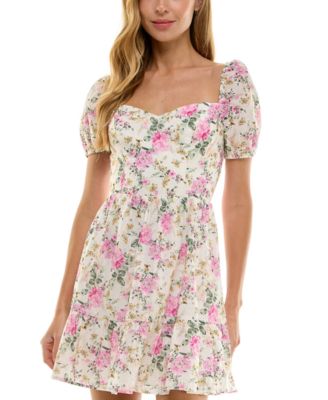 City Studios - Juniors' Floral-Print Eyelet Dress