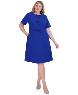 Jessica Howard - Plus Size Bow-Trim Fit & Flare Dress