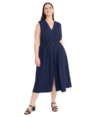 Maggy London - Plus Size Belted Sleeveless Fit & Flare Dress