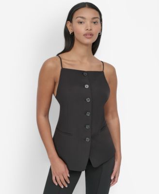 DKNY - Women's Sleeveless Square-Neck Button-Front Blouse