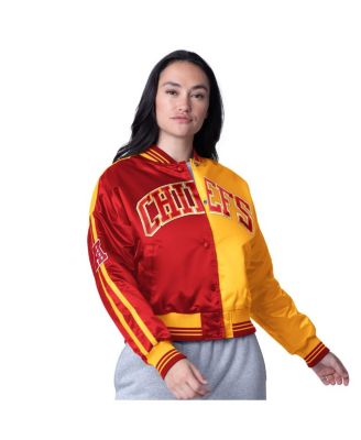 Starter - Women's Red/Gold Kansas City Chiefs Zone Blitz Cropped Full-Snap Satin Jacket
